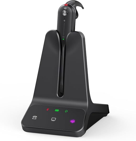 Yealink WH63 E2 DECT Wireless Headset with Microphone,Teams Certified,2x Noise Cancelling Headphones, 607Ft Range, Single In Ear Office Headset for Work Desk Phone Computer Softphone, 3 Wearing Styles
