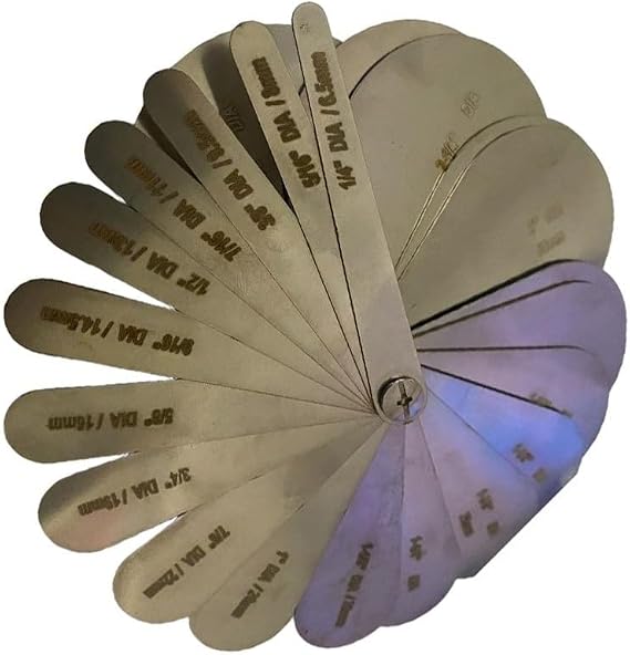 Pulley Rope Groove Gauge Set, Stainless Steel Sheave Wear Inspection Tool for Wire Rope Groove Depth, 22-Piece Radius Template Kit Covering /4 to 2-/2 Inch and 6. to 54mm(Metric system)