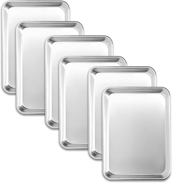 BIEAMA 6 Pack Quarter Size Aluminum Baking Sheet Pan, 13" 10" | Commercial Cookie Sheets for Professional and Home Baking, roasting, bakery use, and everyday home kitchens