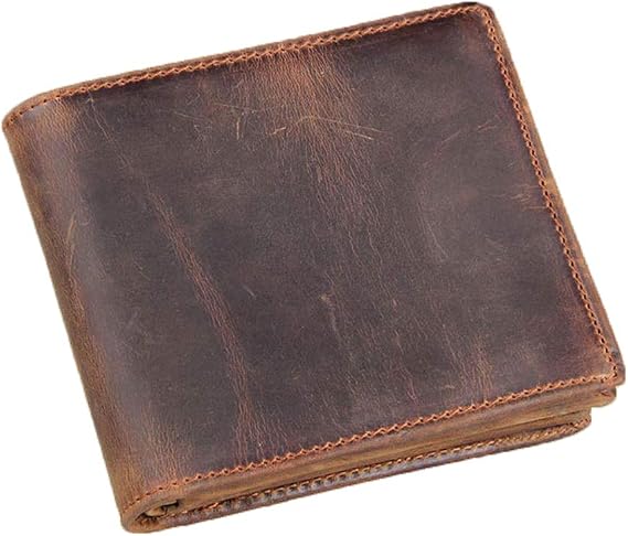 HRS Genuine Leather Wallets for Men-Handmade Vintage Italian Distressed Large Bifold Men's Wallet with RFID Blocking ID Window and Zipper