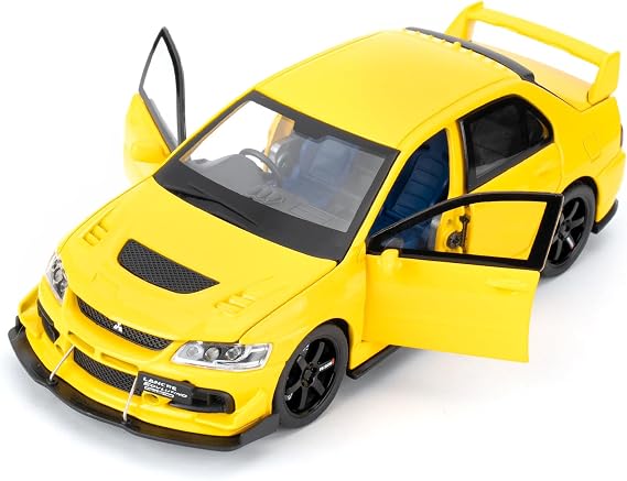 1:32 Mitsubishi Lancer Evolution Diecast Car, Zinc Alloy Pull Back Vehicle Toy with Sound & Light, Collectible Toy for Kids Adults, Yellow