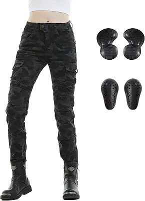 LOMENG Motorcycle Riding Pants Motorcycle Jeans Slim Fit with CE Knee Hip Removable Protectors Armor for Women