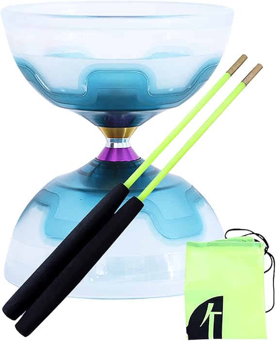 Chinese yoyo Diabolo Set- Triple Bearings Diabolo Chinese Yo-yos Colorful LED Diabolo with Diablo Sticks, Diabolo String&Net Bag (Blue)