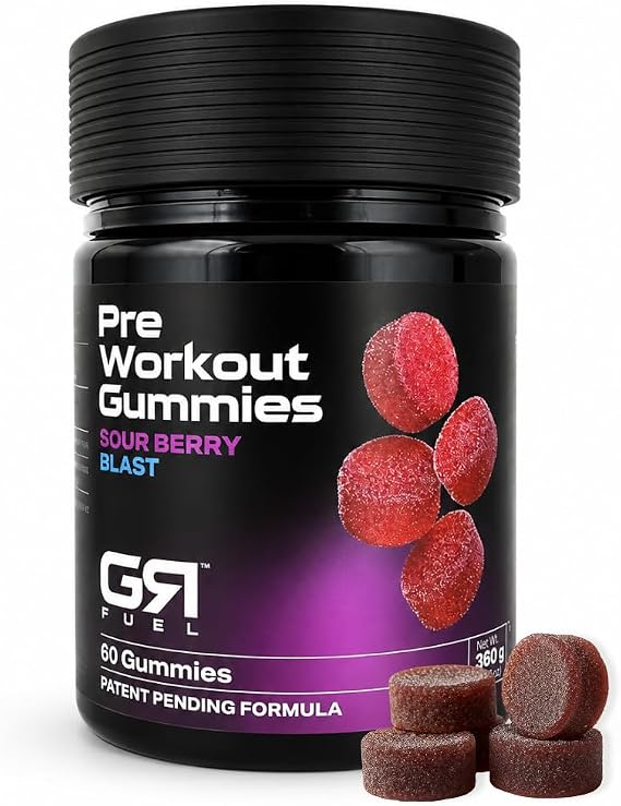 Pre Workout Gummies, Energy & Focus, Sour Berry Blast, 30 Servings | Energy & Focus Support, Workout Performance, Nitric Oxide, Caffeine, L-Theanine & Methyl B12, USA Made
