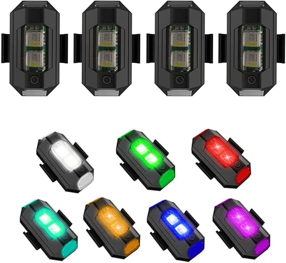 4Pcs LED Strobe Drone Light 7 Colors USB Charging Flying Anti-Collision Night Lights for Remote Control Drone,Motorcycle,Car,Bike,RC Car,RC Boat [Energy Class A]