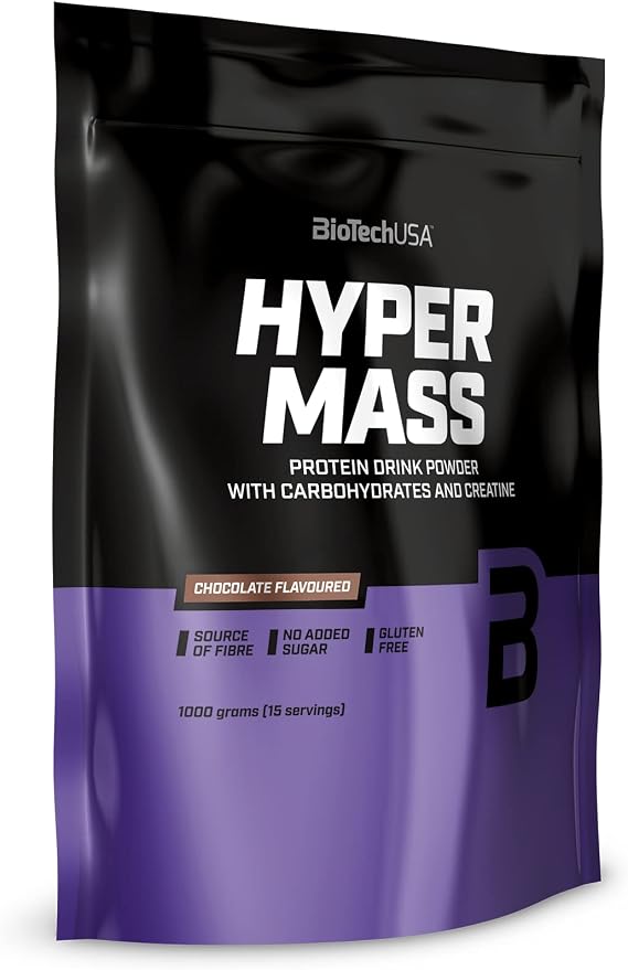 Biotechusa Hyper Mass 5000 Weight Gainer Mass 1000g - Chocolate | High protein content | With creatine | Low sugar | To support the mass phase | 1 kg, chocolate