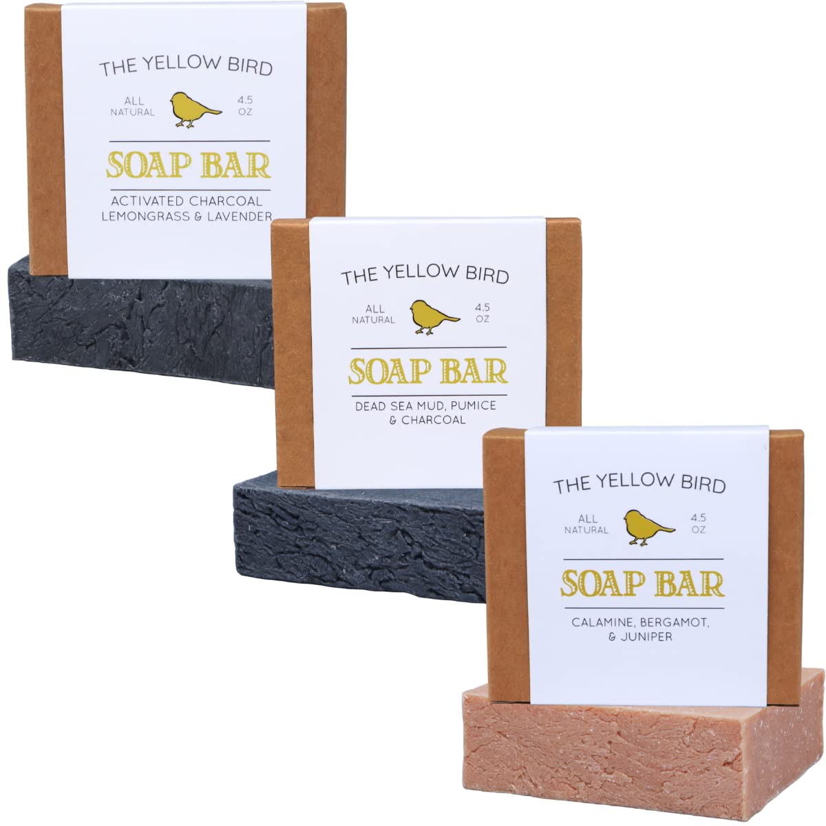 The Yellow Bird - 3 Soap Bar Variety Bundle. Natural & Organic Ingedients. Pure Essential Oils. Gentle Face and Body Wash