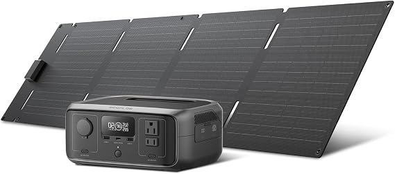 EF ECOFLOW Solar Generator RIVER 3 & 60W Solar Panel,245Wh 550W | LFP Battery, 300W Up to 600W AC Output,lt;20 MS UPS, 1Hr Fast Charging Power Station for Outdoor/RVs