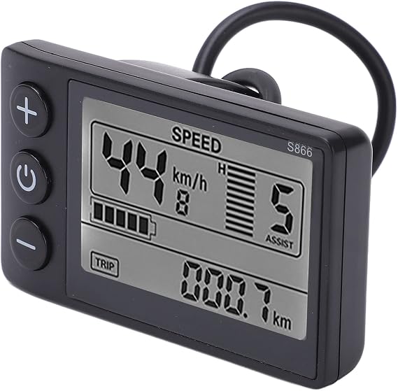 S866 LCD Display, Computer Electric Bikes S866 Display Meter 24V 36V 48V Control Panel with Connection Cable with Connector
