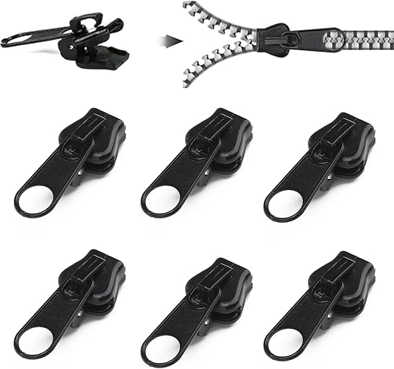 6PCS Zipper Repair Kit Zip Puller Replacement Set 3 Sizes Instant Zippers Rescue Fix for #3#5#8 Zipper Luggage, Backpacks, Jackets, Jeans, Extension & Fixing Black No Tools Needed Multipack