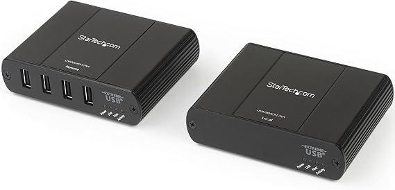 4 Port USB 2.0 Extender Hub Over Cat5e/Cat6 Ethernet Cable (RJ45) - 330ft/100m Industrial Metal USB Extender Adapter Kit w/ESD Protection - Externally Powered - 480 Mbps (USB2004EXT2NA)