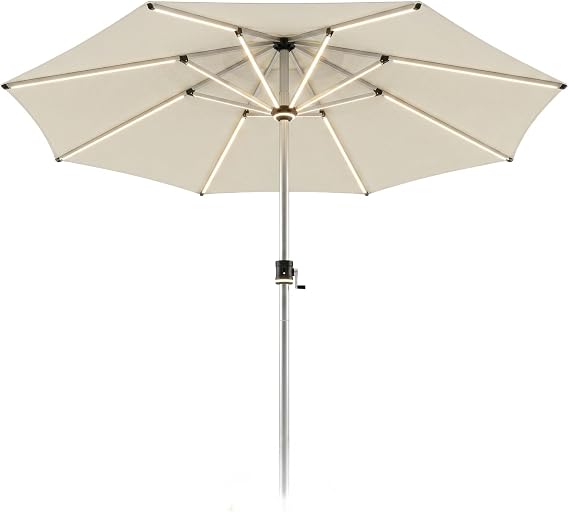 ZT 9FT Solar LED Patio Umbrella Aluminum Table Market Umbrella Beige