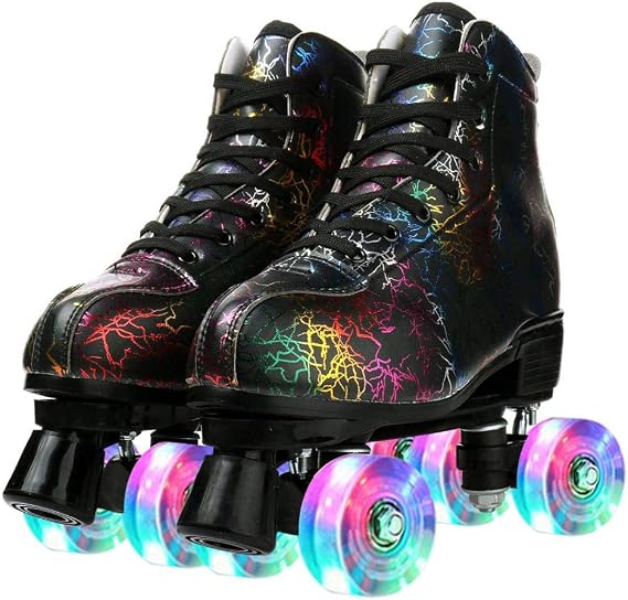 Jessie Women's & Men's Zebra Printed High-Top Roller-Skates, Four-Wheel Shiny Roller-Skates for Adult Youth Outdoor, with Shoes Bag