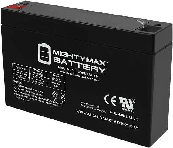 Mighty Max Battery 6V 7AH SLA Battery Replaces PS-670 GP672 LC-R067R2P NP7-6 PE6V8