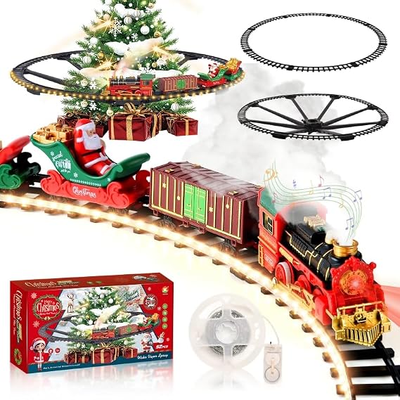 Christmas Tree Train, Classic Christmas Train Set for Children with Warm White LED Fairy Lights, Spray and Sound, Christmas Train Electric Around the Tree, Floating Christmas Train for