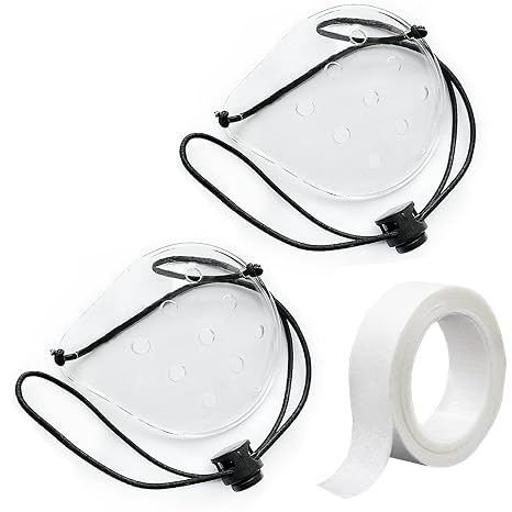 Eye Shield, 2 Pcs Plastic Shield Patch for Surgery Covering, Breathable Protection With 1 Roll Tape & 2 Elastic Rope, Clear