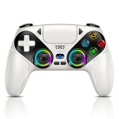 Gamrombo LED Wireless Controller for PS5, Compatible with PS5 Pro/Slim/PC, Dual Vibration, Macro/Turbo Function, 3.5mm Audio Jack, 6-Axis Motion Control Gamepad with Speaker(White)