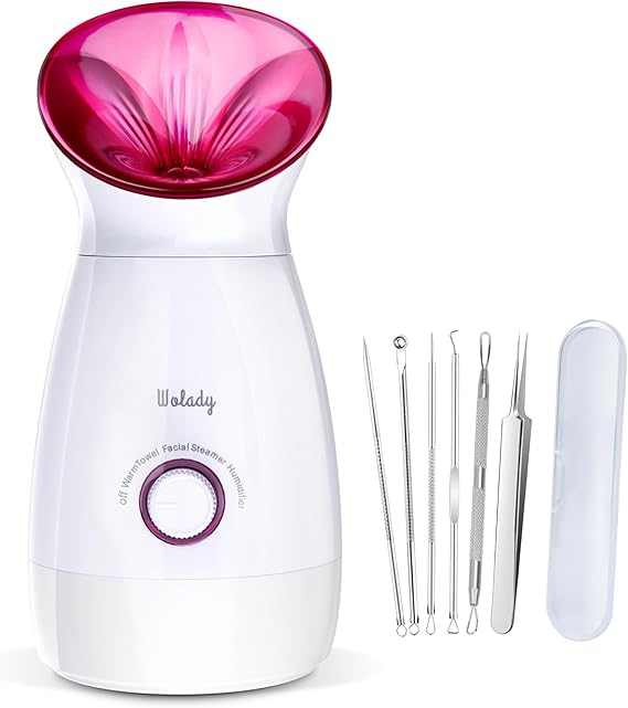 Facial Steamer, Wolady Nano Ionic Face Steamer 200ml,3 in 1 multifunctional,Hot Mist Moisturizing Sprayer for Pores Towel Warmer Indoor Humidifier Home Sauna SPA Bonus Blackhead Extractor Kit,Pink