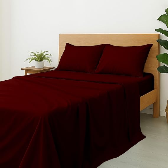 Cottinton Lane 4 Piece Olympic Queen Size Sheet Set, Premium 100% Cotton Bed Sheets Sets, 16 Inch Deep Pocket with Elastic All Around, Soft & Luxurious Hotel Quality Sheets, Burgundy Solid
