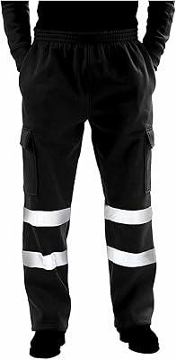 Mens High Visibility Work Pants Reflective Striped Fleece Lined Winter Trousers Bottoms Workout Outdoor Safety