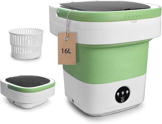 Portable Washing Machine, Mini 16L Foldable Laundry Machine with 3 Modes Deep Cleaning, Upgraded Small Collapsible washer for Hotel, Apartment, Home and Travel - Green