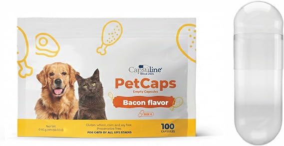 Capsuline PETcaps Bacon Flavored Gelatin Empty Capsules Size 0 100 Count - 100