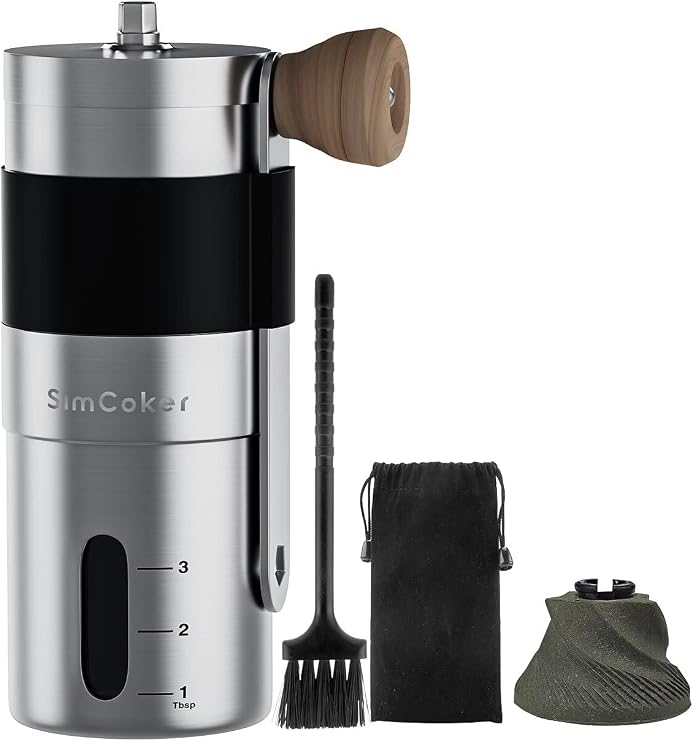 Manual Coffee Grinder, Portable Burr Mill | 304 Stainless Steel, Ceramic Burr, 20g Capacity, Adjustable Grind, For Home, Office, Travel and Camping