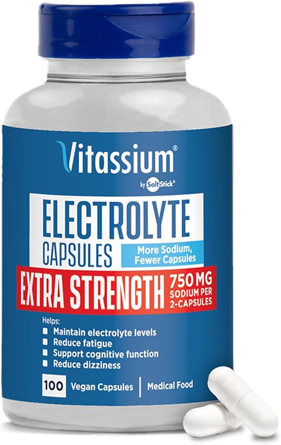 Vitassium Extra Strength Electrolyte Capsules, 750mg of Sodium, Unflavored, 100 Salt Pills (Size 00)