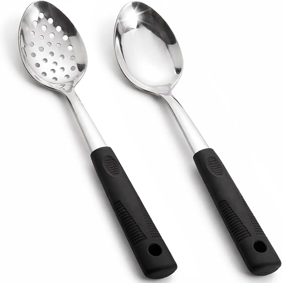 Serving Spoons Set, Large Serving Spoons with Silicone Handles