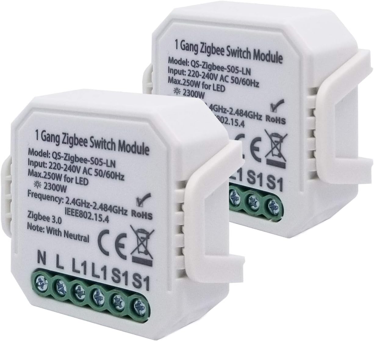 LEOMOCA Zigbee Smart Light Switch Module 110-240V- DIY Relay Switch Home Automation Modules-Smart LifeTuya Compatible with Alexa Echo Google Home 1gang-2Pack Need Neutral
