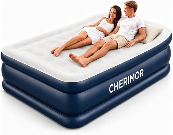 CHERIMOR Pillow Top Queen Air Mattress with Built in Pump 20.5" Raised