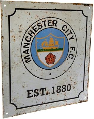 Manchester City FC Retro Logo Sign White, Metal, 10 x 9
