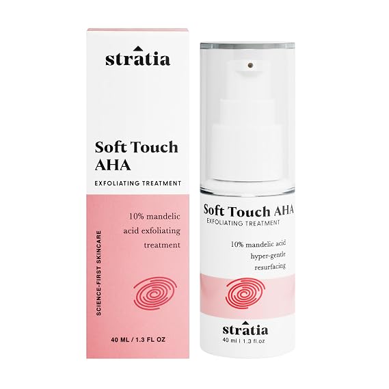 Stratia Soft Touch Dark Spot Corrector with 10% Mandelic Acid Serum for Fine Lines, Skin Texture & Blemishes - Collagen Booster, AHA Exfoliant and Pore Minimizer, 1.3 Fl Oz