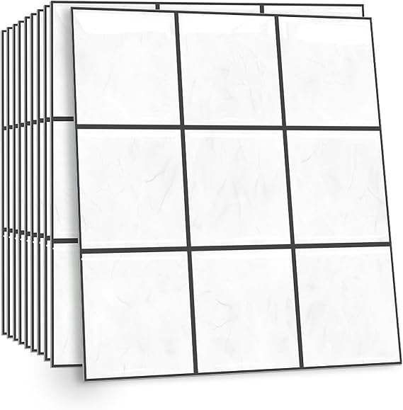 2D White Marble Tile Stickers Self-Adhesive 30 x 30 cm Pack of 10