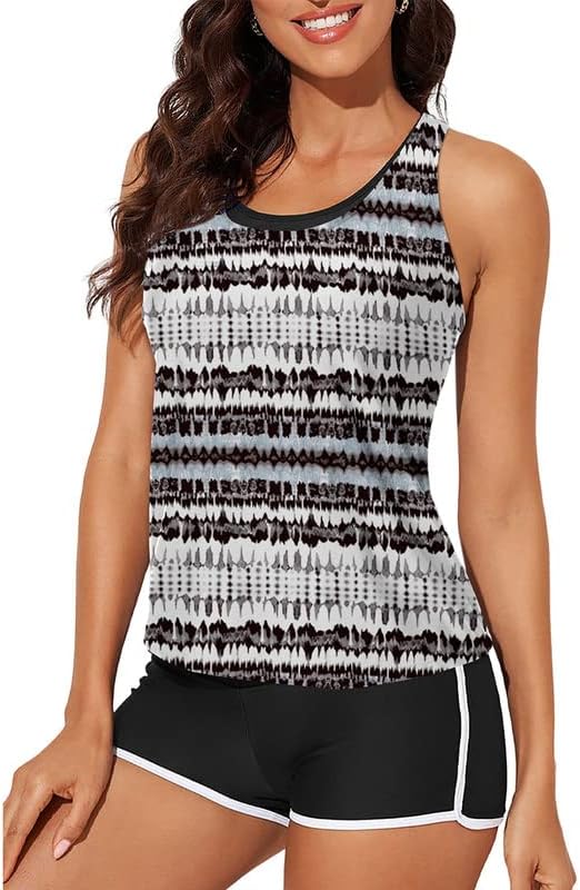 Bsubseach 3 Piece Tankini Swimsuit for Women Athletic Bathing Suits Modest Tank Top with Sports Bra