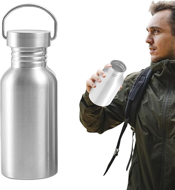 Stainless Steel Water Bottles,Non-insulated single wall stainless steel water bottle,Metal Sports Kettle for Runners, Hikers, Cyclists (A, 500, Milliliters)