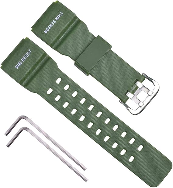 Natural Resin Replacement Watch Strap Casio Men's G-Shock Master of G Mad Master Twin Sensor Sport Watch GG-1000/GWG-100/GSG-100 Green, Gemless