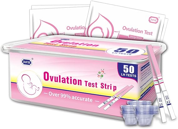 DAVID 50 Ovulation Test Strips, Ovulation Predictor kit, Fertility Test for Women, 50 Free Urine Cup, Fertility Tracker Kit, Accurate Results - 50 Count, LH Test, EXP 10-30-2023