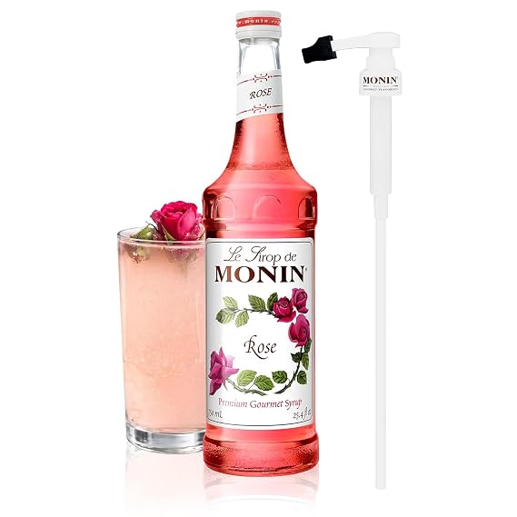 Monin - Rose Syrup with Monin BPA Free Pump, Boxed, Elegant and Subtle, Great for Cocktails, Mocktails, and Soda, Gluten-Free, Non-GMO (750 ml)