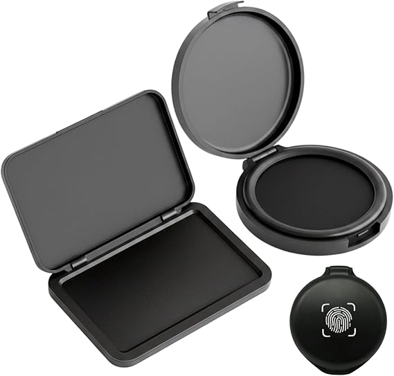 2 Pcs Black Ink Pad, Fingerprint Ink Pad for Professional Verification, Office Document Authentication, Decorative Display & Memorial Collection, Portable Ink Pads for Stamping, Square and Round