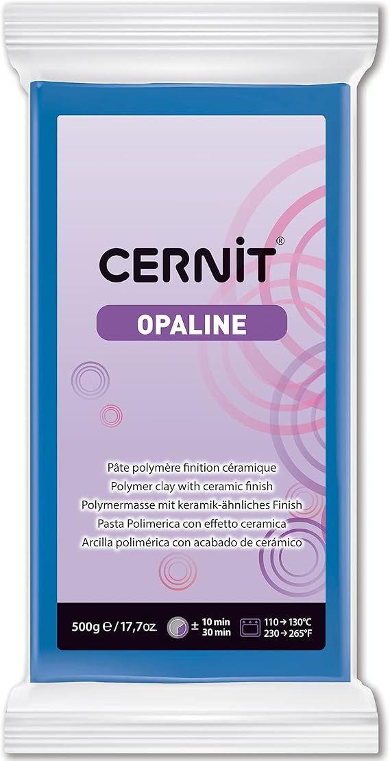 CERNIT CE0880500261C - A Packet of Opaline Effect Polymer Clay Block - Modelling and Baking Clay - Primary Blue Colour - 500 g Block - Manufactured in Belgium, Unit