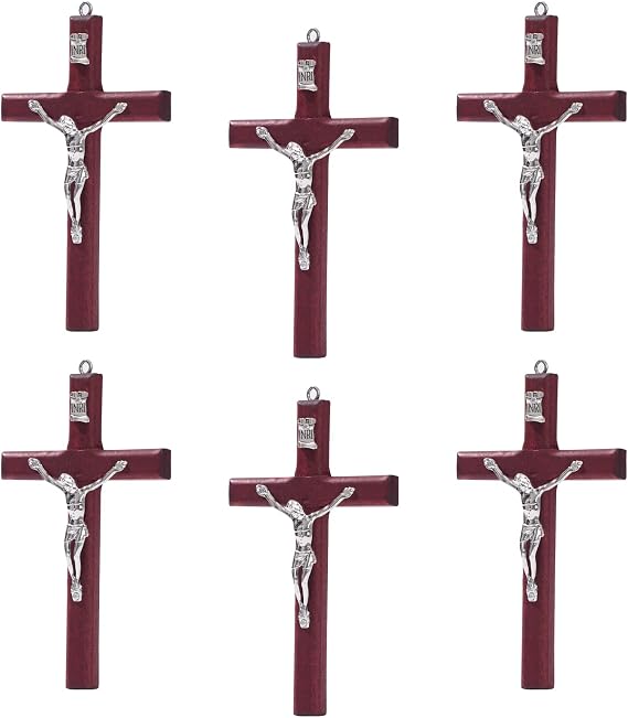 ZYFLSQ Catholic Crucifix Wall Cross 6 Pack, 4.7 inch Small Catholic Wooden Jesus Cross for Home Decor, Hanging Cross for Wall