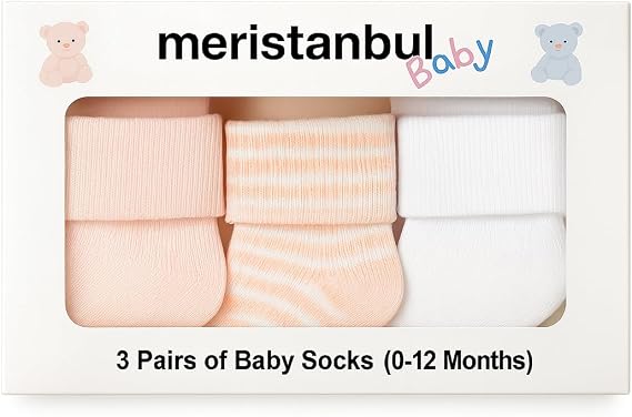 Baby 3’lü Bebek Çorap Seti – Kutulu Hediye Seti (0-12 Ay) | Yumuşak Pamuk | Kız ve Erkek Bebek İçin Uygun | Mavi & Pembe Renk Seçenekleri