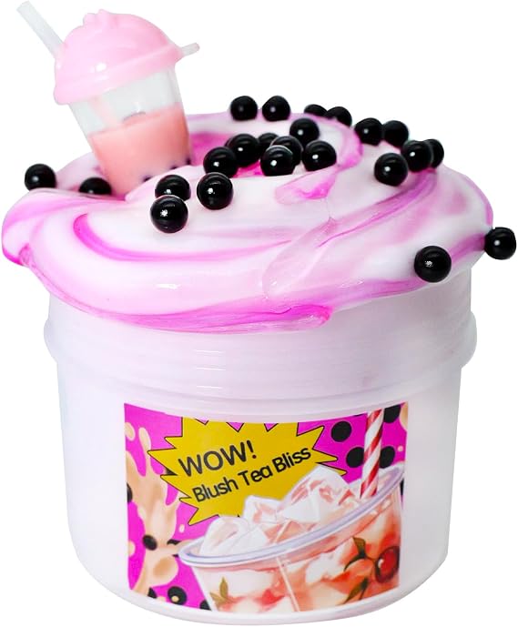 Tototang Pink Bubble Tea Themed Slime - Thick and Glossy, Scented - 7oz + 1oz Clear Bubble Slime - Handmade, ASMR Slime - For Girls Aged 156+