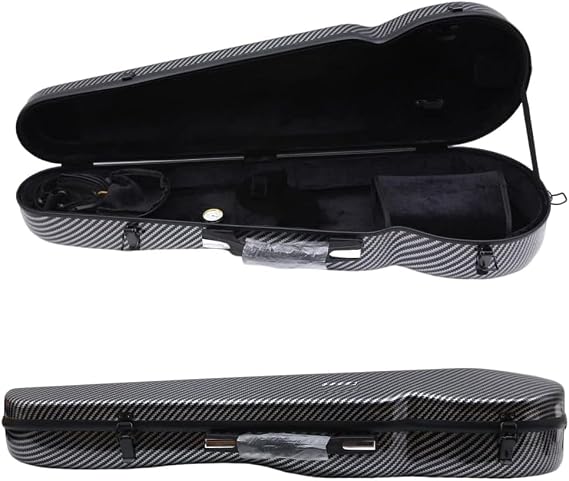 4/4 Violin Case hard shell Fiberglass Triangular Shape with Soft thick padding durable handle Light Strong (black)