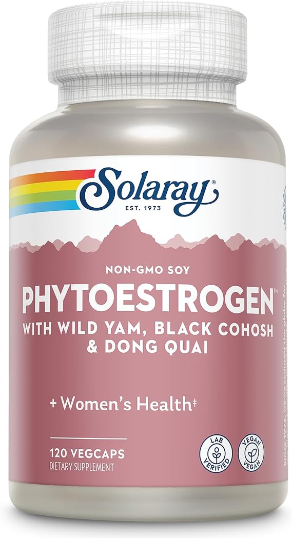 SOLARAY PhytoEstrogen Menopause Supplements, 120 VegCaps | Hormone Balance Support, Black Cohosh, Wild Yam & Soy Isoflavones, 30 Servings, Lab Verified