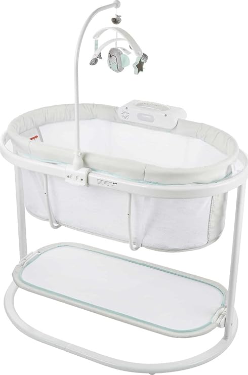 Fisher-Price Baby Bedside Sleeper Soothing Motions Bassinet with Lights Music Vibrations & Toy Mobile for Newborns 0+ Months, Sweet Snugamonkey
