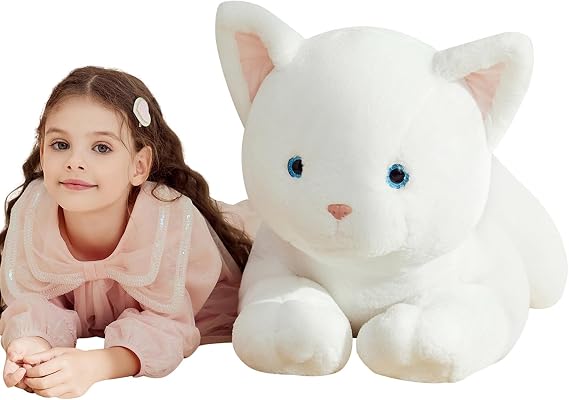 IKASA Giant White Cat Stuffed Animal Plush Toy,Big Large Jumbo Soft Toys,30" Huge Size Cute Fluffy Plushy Fat Oversized Plushie,Gifts for Kids