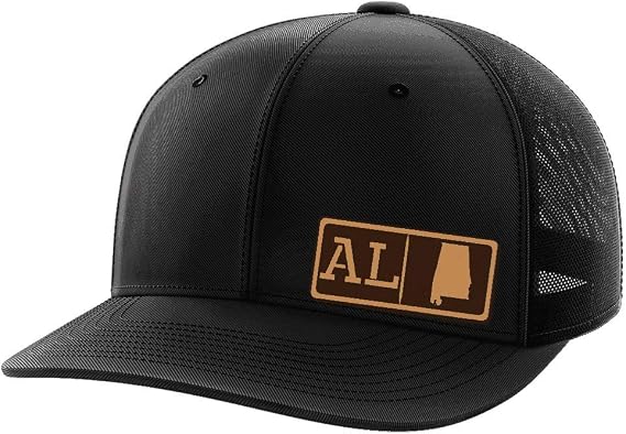 Greater Half Alabama Leather Patch Trucker Hat USA Made Adjustable Snapback Mesh Cap Homegrown 6-Panel Mid Profile