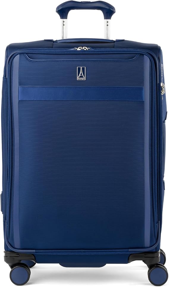 Travelpro VersaPack+ Softside Checked Luggage Suitcase, Navy Blue, 25-Inch | Lightweight & Expandable With 8 Spinner Wheels & Built-In TSA Lock for Men & Women Travelers